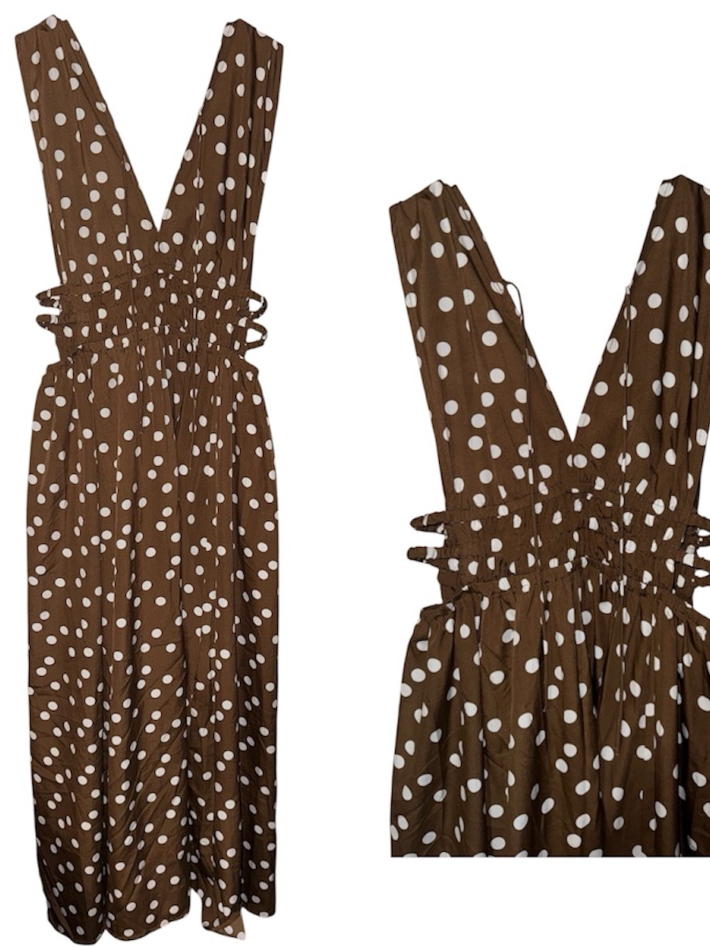 Brown Polka Dot V-Neck Sundress - Women's